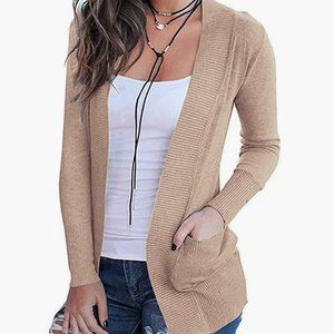 Camel Heather Open Front Knit Cardigan